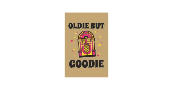Ein bunter Jukebox-Druck mit der Aufschrift "Oldie but goodie". Perfekt für Musikliebhaber, die den Charme vergangener Zeiten schätzen.