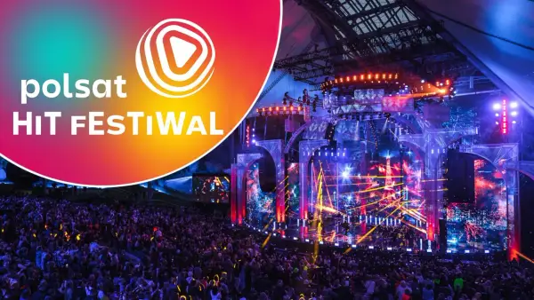Koncertowa noc na Polsat Hit Festiwal. Tłumy bawią się pod sceną oświetloną feerią barw.