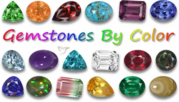 Variedad de tipos de piedras preciosas, desde verdes brillantes hasta azules profundos y rojos intensos, organizadas por color.