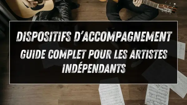 Guide pour les artistes indépendants sur le publishing musique. Des partitions et des guitares suggèrent une carrière musicale.