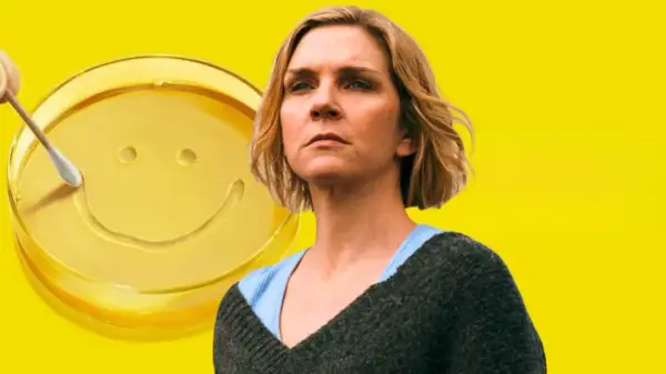 Kim Wexler w nowym serialu twórców Breaking Bad. Uśmiechnięta buźka na żółtym tle.