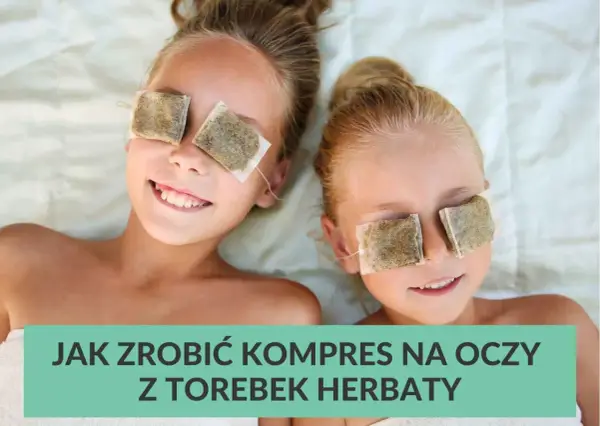 Dwie dziewczynki z okładami na oczy z torebek herbaty, relaksują się.