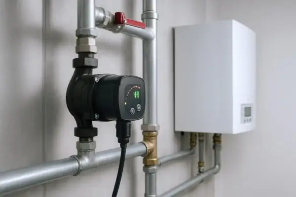 Nowa pompa obiegowa z cyfrowym wyświetlaczem, pokazującym 47, podłączona do instalacji grzewczej. Na którym biegu powinna chodzić pompa co?