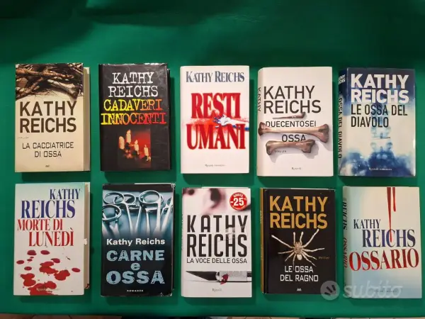 I libri di Kathy Reichs in ordine cronologico, una collezione di thriller con titoli come "La cacciatrice di ossa" e "Le ossa del ragno".