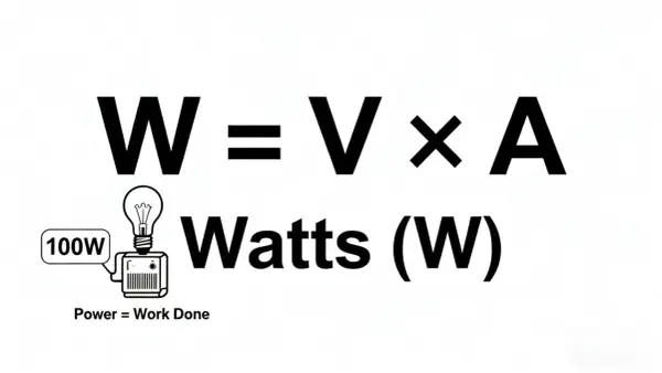 W = V x A. Moc (W) to iloczyn napięcia (V) i natężenia prądu (A).