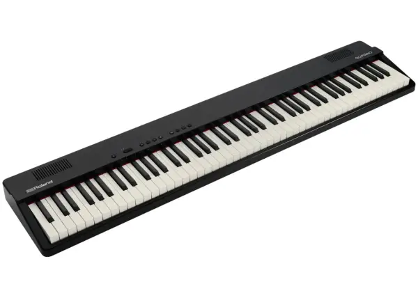 Czarny fortepian cyfrowy Roland GO:PIANO z 88 klawiszami.