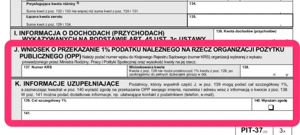 Wniosek o przekazanie 1% podatku na OPP. Wpisz numer KRS organizacji i kwotę. To jedna z opcji, co można odliczyć w PIT.