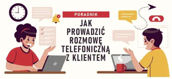 Poradnik: jak podtrzymać rozmowę telefoniczną z klientem. Dwie osoby z zestawami słuchawkowymi przy laptopach, komunikacja.