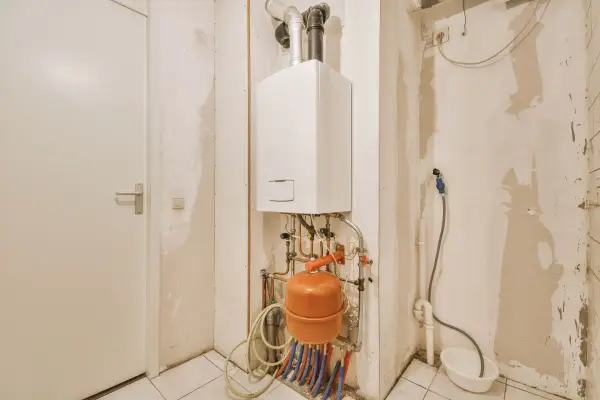 Instalacja grzewcza z kotłem i zbiornikiem. Pytanie: gdzie zamontować odpowietrznik automatyczny? Najwyższy punkt instalacji to idealne miejsce.