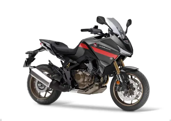 Nowoczesny motocykl Honda NT 1100 w kolorze grafitowym z czerwonymi akcentami, gotowy na dalekie podróże.