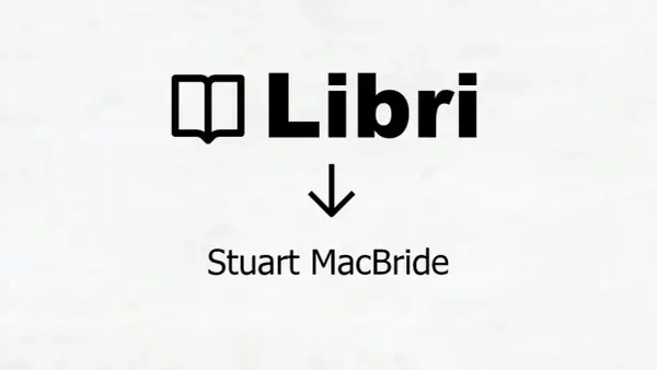 Icona libro e testo "Libri" con freccia verso il basso che indica "Stuart MacBride: libri in ordine cronologico".