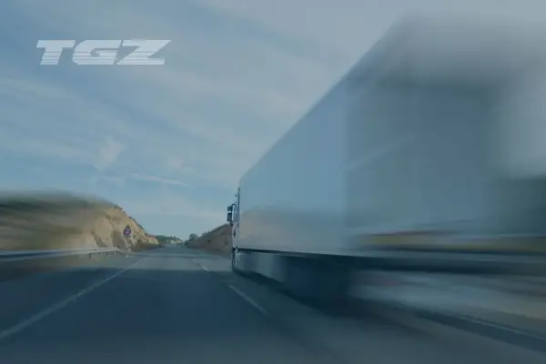art 12 561 we 2006 opis. Ciężarówka TGZ pędzi autostradą, krajobraz rozmyty przez prędkość.