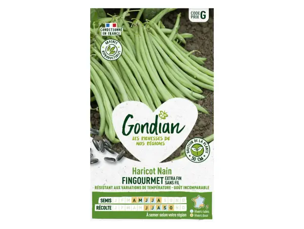 Haricots verts Gondian FINGOURMET, extra fins et sans fil. Les meilleurs pour un goût incomparable. Conditionnés en France.