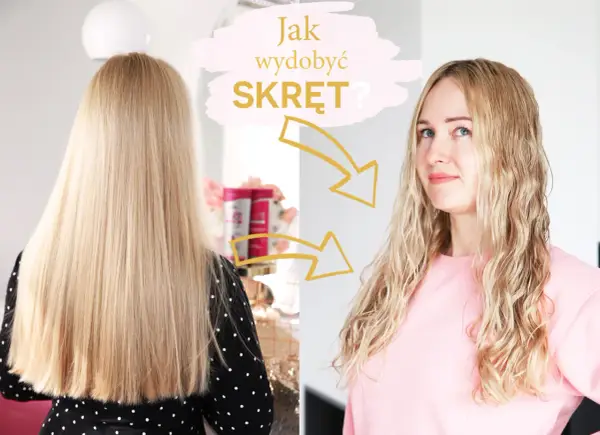 Blond włosy przed i po użyciu aktywatora skrętu. Z prostych włosów na loki.