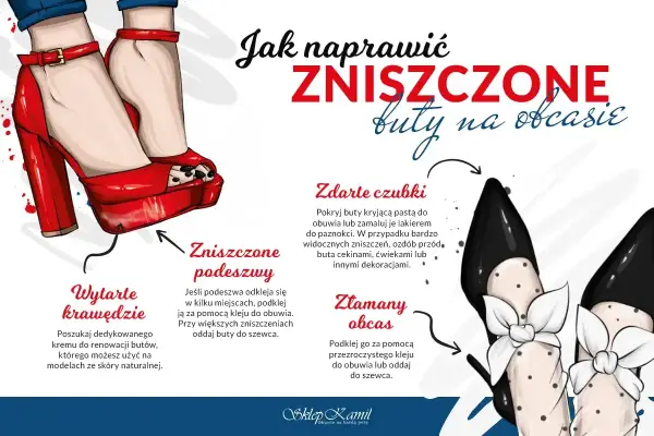 Jak naprawić zniszczone buty na obcasie: wytarte krawędzie, zniszczone podeszwy, zdarte czubki, złamany obcas. Co robić, gdy za wysoki obcas sprawia problemy?