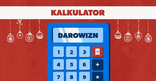 Kalkulator z napisem "DAROWIZN" i świątecznymi ozdobami. Dowiedz się, jak odliczyć darowiznę od podatku.