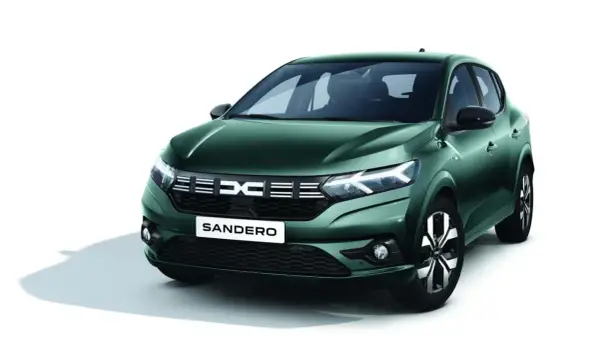 Nowy, zielony Dacia Sandero z nowoczesnym grillem i światłami LED. Idealny do miasta i na wypady poza nie.
