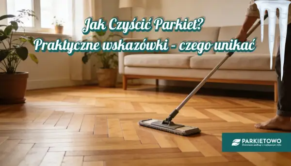 Osoba czyści parkiet mopem. Praktyczne wskazówki dotyczące czyszczenia parkietu i czego unikać, aby podłoga służyła latami.
