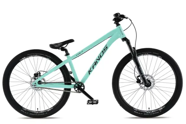 Miętowy rower KANDS COLT, idealny do trików. Zastanawiasz się, jakie błotniki do MTB będą pasować? Ten model ich nie posiada.