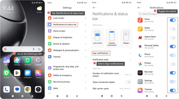 Ustawienia telefonu: jak zarządzać powiadomieniami. Wybierz "Powiadomienia i pasek stanu", a potem "Powiadomienia aplikacji", by kontrolować, co to znaczy dla każdej aplikacji.