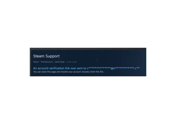Strona Steam Support informuje o wysłaniu linku weryfikacyjnego do zmiany maila na Steam.