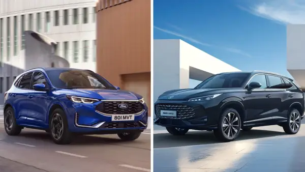 Porównanie SUV-ów: niebieski Ford Kuga i ciemny MG HS. Jaki silnik wybrać do Forda Kugi?