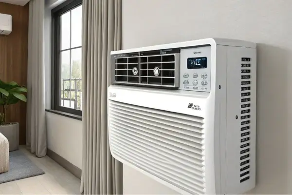 Climatiseur blanc moderne installé dans une pièce, offrant une solution climatisation efficace pour un confort optimal.