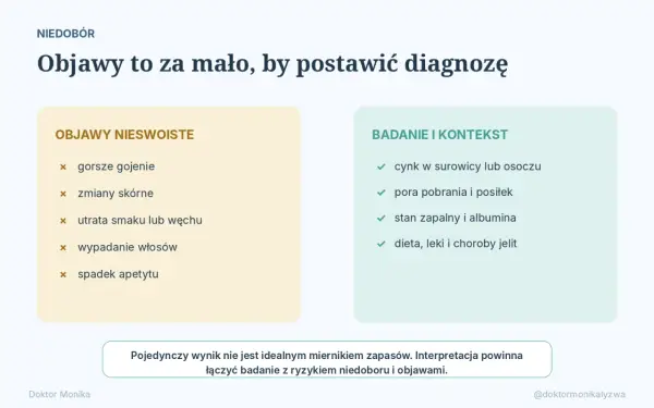 Niedobór cynku objawy: gorsze gojenie, zmiany skórne, utrata smaku/węchu, wypadanie włosów, spadek apetytu. Badania i kontekst.