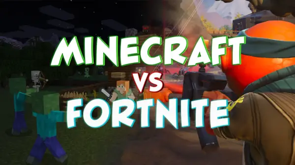 Minecraft kontra Fortnite – starcie dwóch najpopularniejszych gier na świecie. Zombiaki i szkielety z Minecrafta mierzą się z postacią z Fortnite.