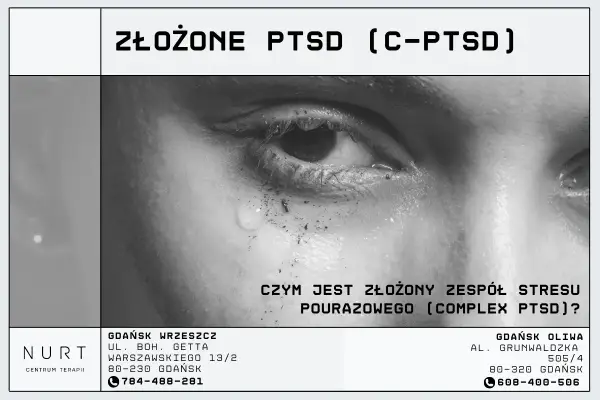 Zbliżenie na zapłakane oko, symbolizujące złożony zespół stresu pourazowego (c-PTSD). Pomoc dla osób zmagających się z traumą.