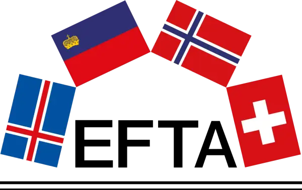 Flagi Islandii, Liechtensteinu, Norwegii i Szwajcarii tworzą łuk. Cztery kraje EFTA w jednym obrazie.
