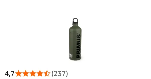 En grön Primus flaska för bränsle, redo för äventyr.