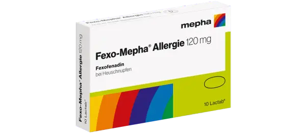 Fexofenadin-haltige Fexo-Mepha® Allergie 120 mg Packung für 10 Lactabs gegen Heuschnupfen.