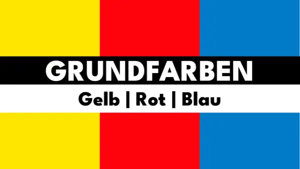 Eine klare Komposition mit Rot, Blau und Gelb. Die Grundfarben Gelb, Rot und Blau sind in drei gleich großen Rechtecken nebeneinander angeordnet.