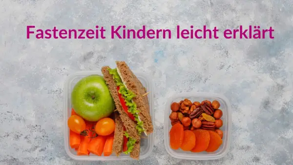 Gesunde Snacks für die Fastenzeit: Apfel, Karotten, Sandwich, Nüsse und Trockenfrüchte. Warum fasten?