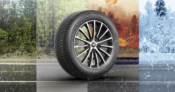 Opona Michelin CrossClimate prezentuje wszechstronność marki opon w różnych warunkach pogodowych: deszcz, jesień i śnieg.