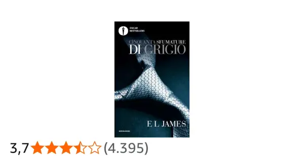 Copertina del libro "Cinquanta sfumature di grigio", parte della saga 50 sfumature. La copertina mostra una cravatta grigia su sfondo scuro.