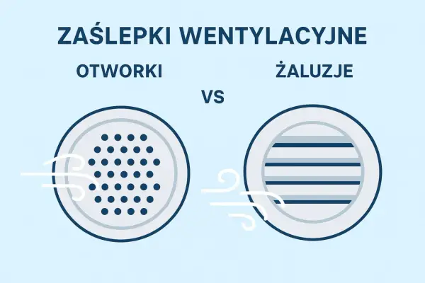 Dwie zaślepki wentylacyjne: jedna z otworkami, druga z żaluzjami.