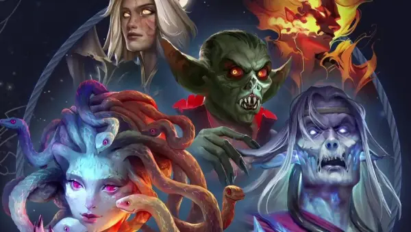 Potwory z Heroes of Might and Magic 8: Meduza, wampir, nieumarły i ognisty demon.