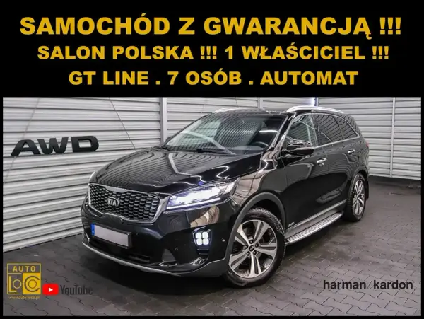 Czarny Kia Sorento GT Line, 7-osobowy automat z polskiego salonu. Sprawdź atrakcyjną kia sorento cena!