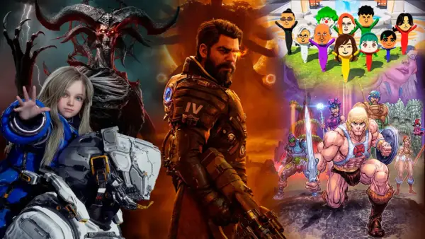 Montaje de personajes de videojuegos icónicos, desde el terror de Diablo hasta He-Man y avatares, representando diversas plataformas de juegos.