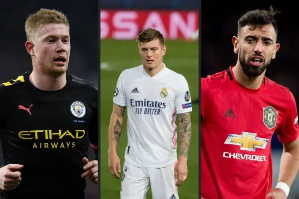 Kevin De Bruyne, Toni Kroos i Bruno Fernandes – najlepsi pomocnicy na boisku.