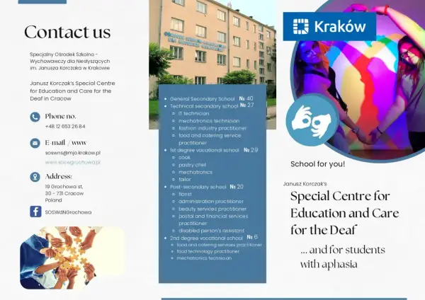 Specjalny Ośrodek Szkolno-Wychowawczy w Krakowie oferuje edukację dla dzieci z wadami słuchu i z afazją, zapewniając im wszechstronny rozwój.