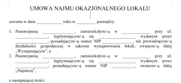 Umowa Najmu Mieszkania Okazjonalna Wzór i Przykłady 2023