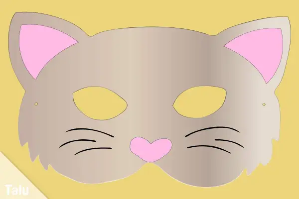 Eine süße Katzenmaske zum Basteln, mit rosa Ohren und Schnurrhaaren. Perfekt für kleine Tiger!