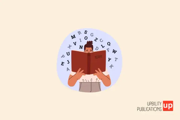 Niño leyendo un libro rodeado de letras, una guía visual para como enseñar a leer a un niño con dislexia.