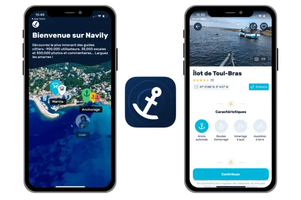 Application Navily : une application pour l'application vitesse bateau, avec cartes interactives, informations sur les mouillages et contribution des utilisateurs.