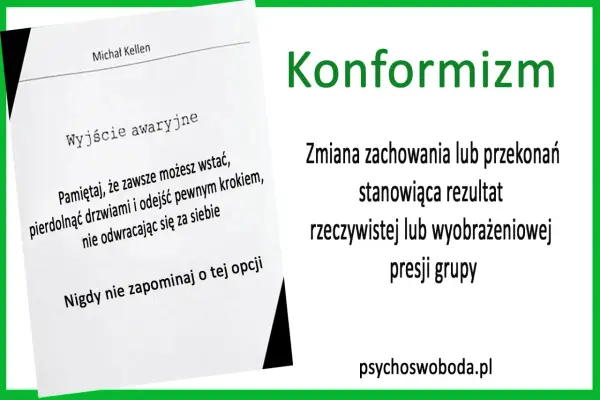 Konformizm: zmiana zachowania pod presją grupy. Pamiętaj o wyjściu awaryjnym, gdy czujesz się przytłoczony.