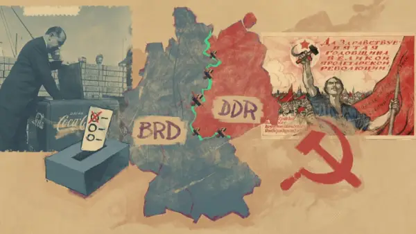 Die Teilung Deutschlands und Symbole des Kalten Krieges: BRD und DDR, sowjetische Propaganda und Coca-Cola-Lieferungen.