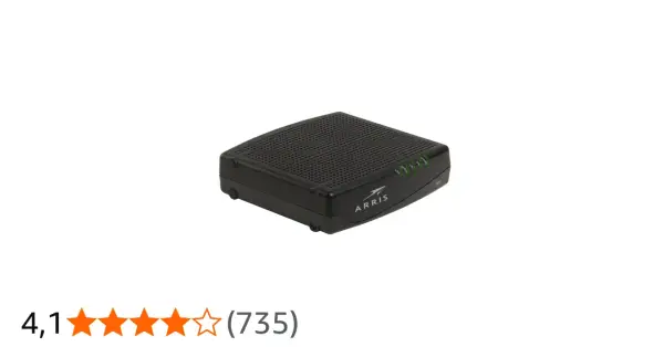Czarny router Arris z zielonymi diodami sygnalizującymi status.